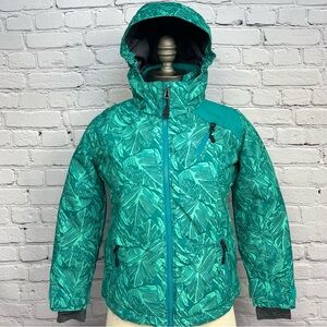 Boulder Gear Jasmine Hooded Ski Snowboard Jacket Green Tropical Print Sz XS
